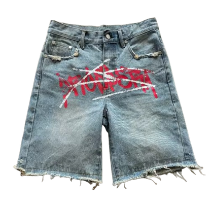 Crossed Chaos Denim Shorts